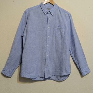 Ash & Erie Shirt Mens Medium Blue Linen Button Down Standard Long Sleeve
